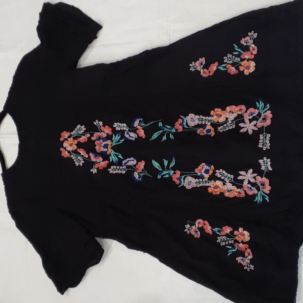 Free people black tunic embroidery floral Boho Festival   top size xs - Picture 6 of 16